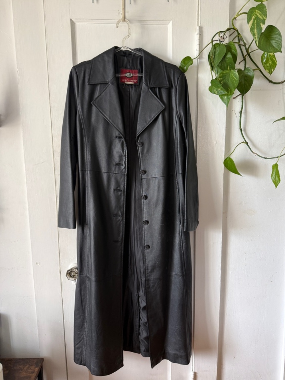 MARC MATTIS size M Classic Black Leather Trench Coat